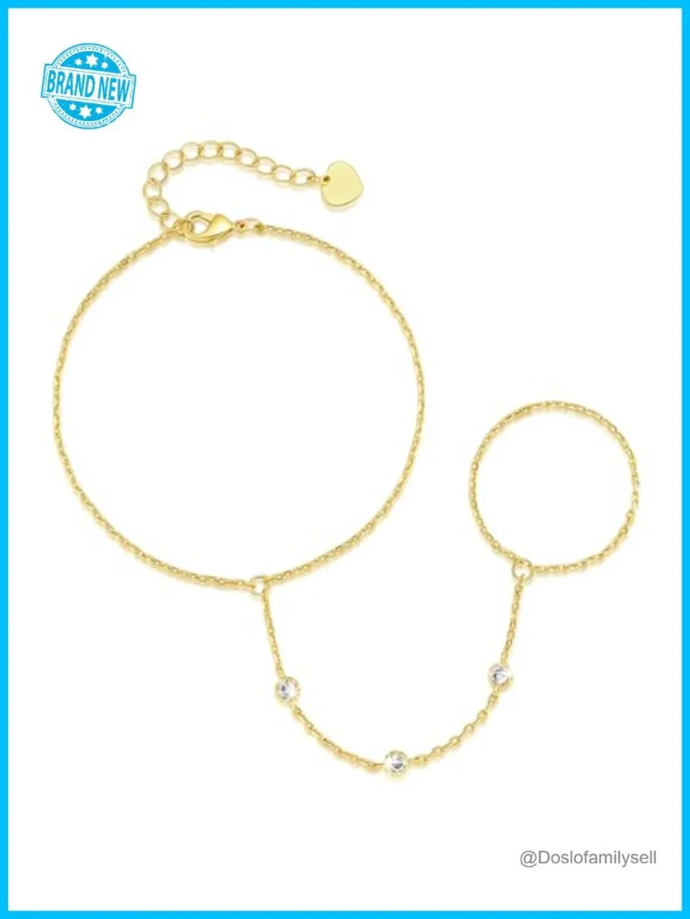 14K Gold Bracelet Hand Chain with Cubic Zirconia Extender